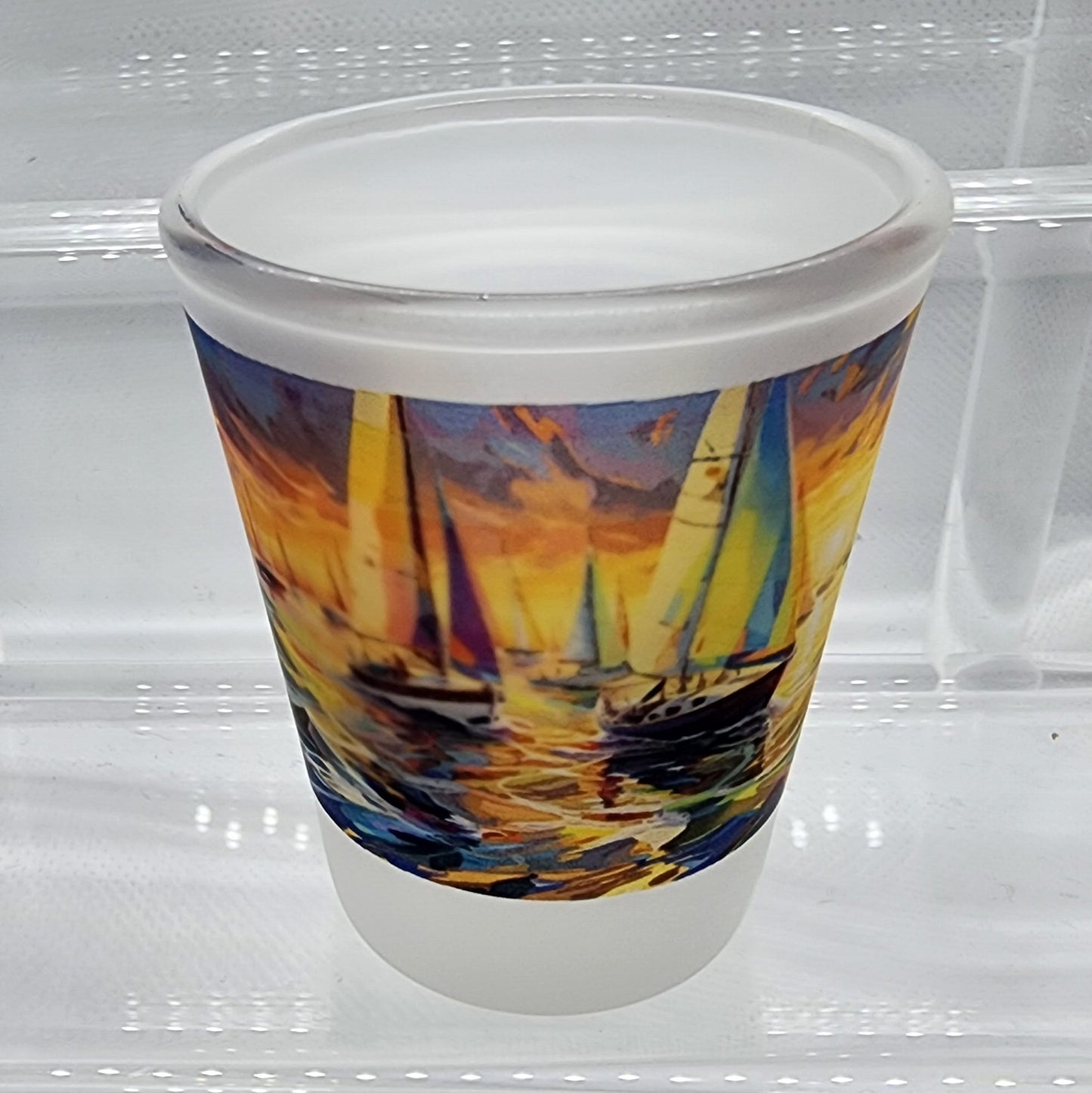 Frosted Shot Glass Set - Colorful Sailboats (Qty 4)