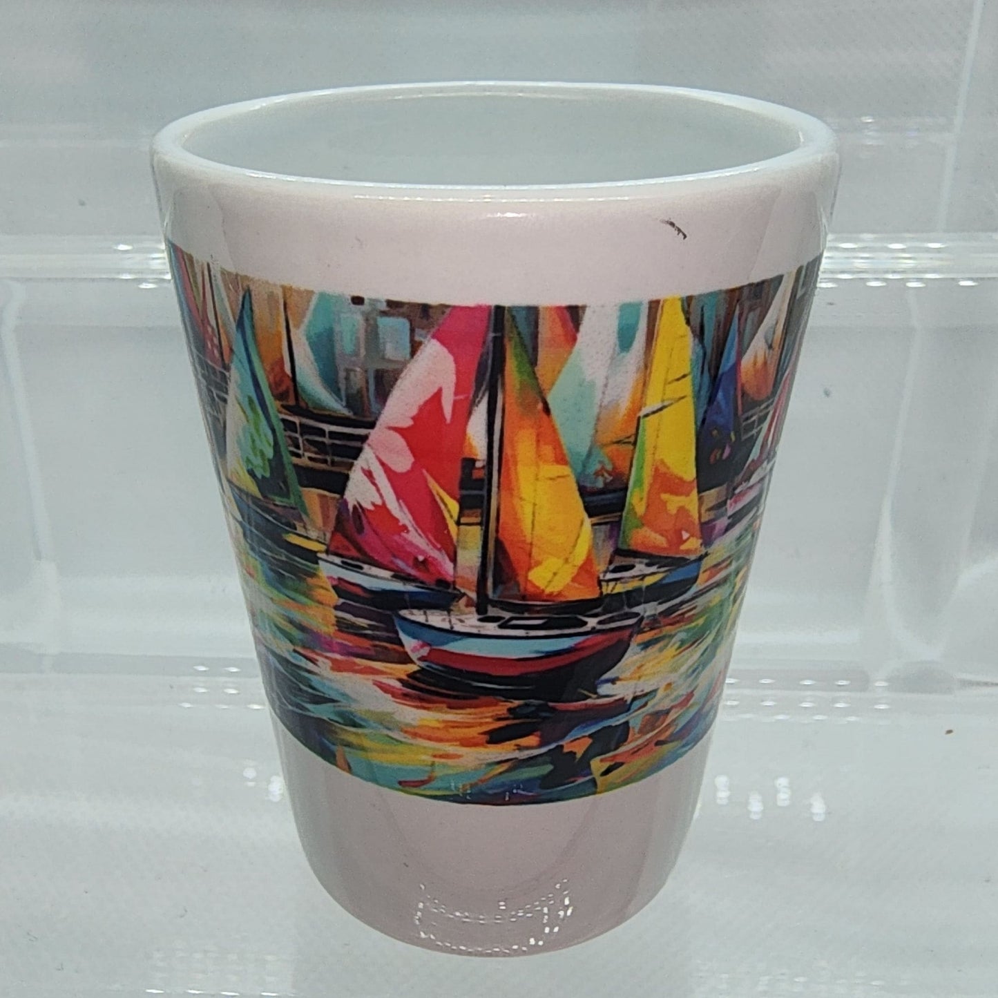 Ceramic Shot Glass Set - Colorful Sailboats (Qty 4)