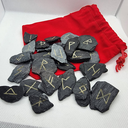 Elder Futhark - Laser Etched Slate Rune Set with Bag