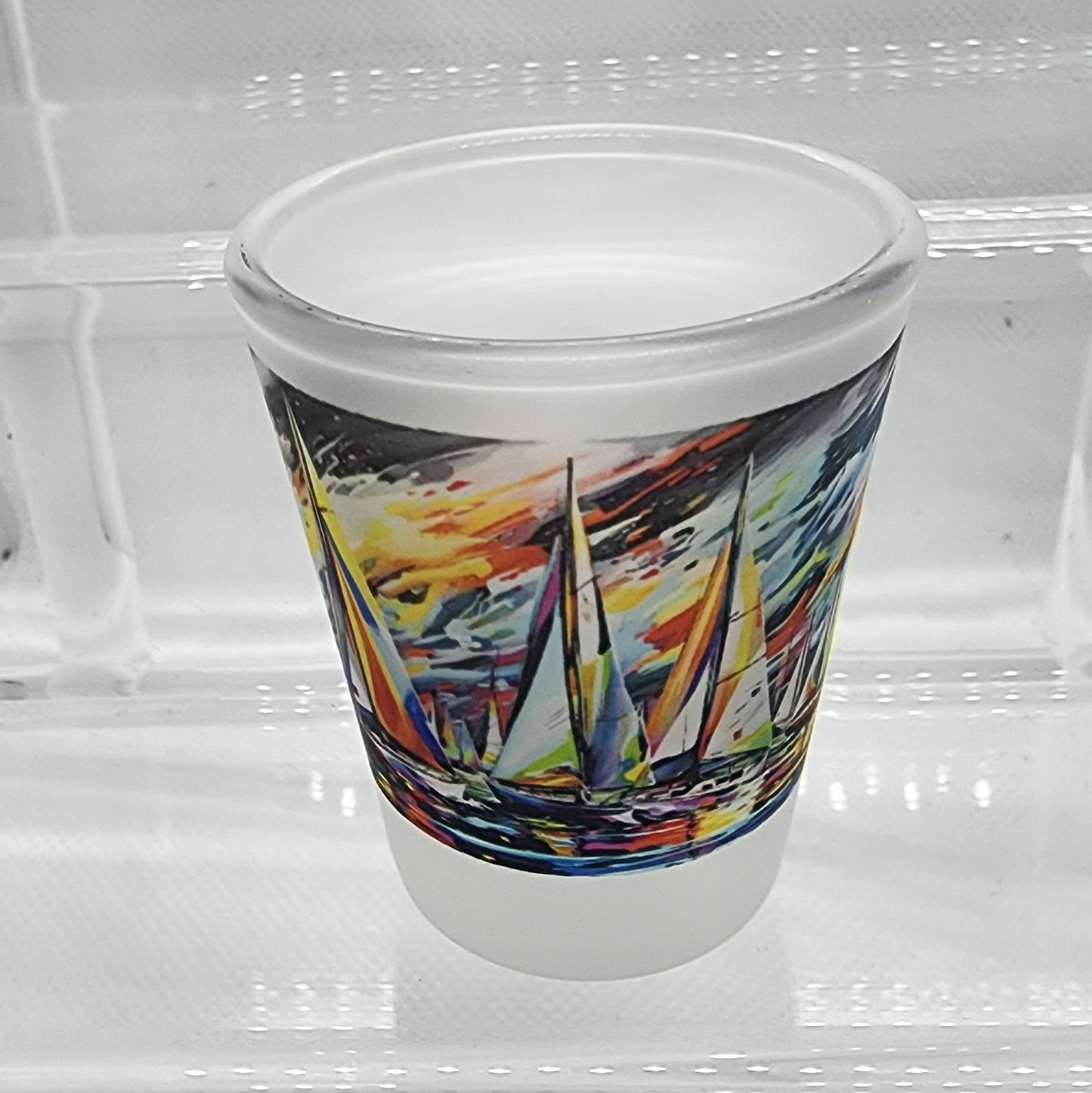 Frosted Shot Glass Set - Colorful Sailboats (Qty 4)