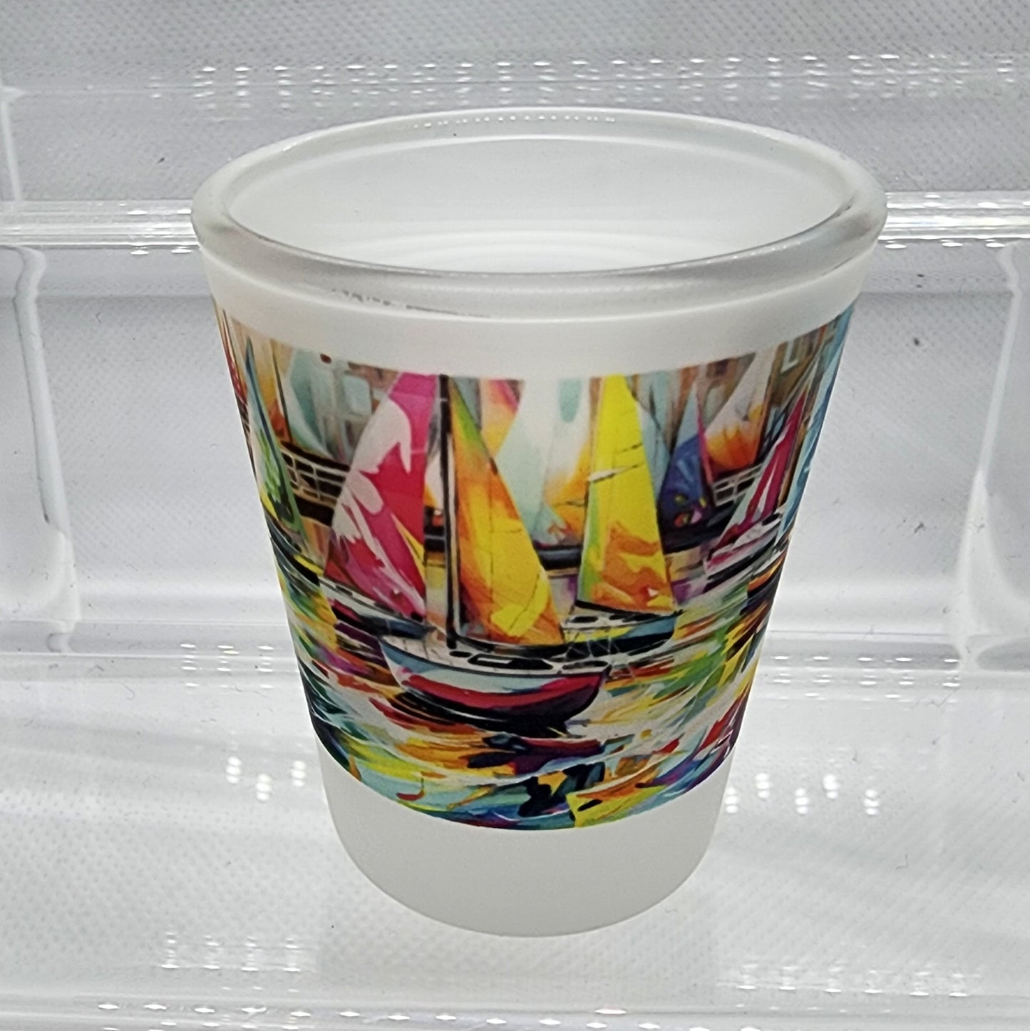 Frosted Shot Glass Set - Colorful Sailboats (Qty 4)